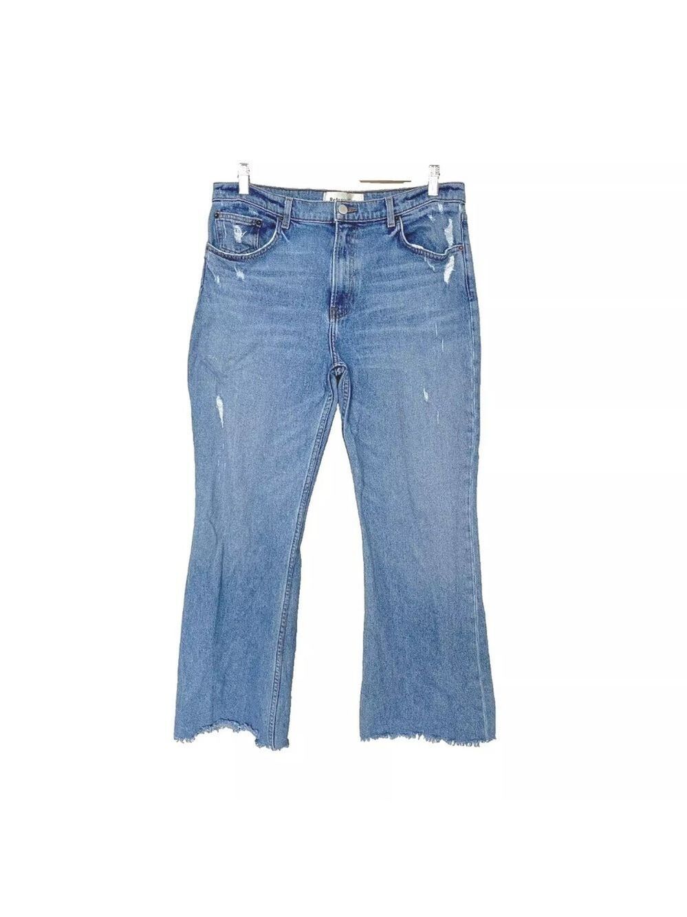 Reformation Cropped Flood Jeans Distressed Raw Hem in Olympic Wash Sz 30 - Picture 4 of 16